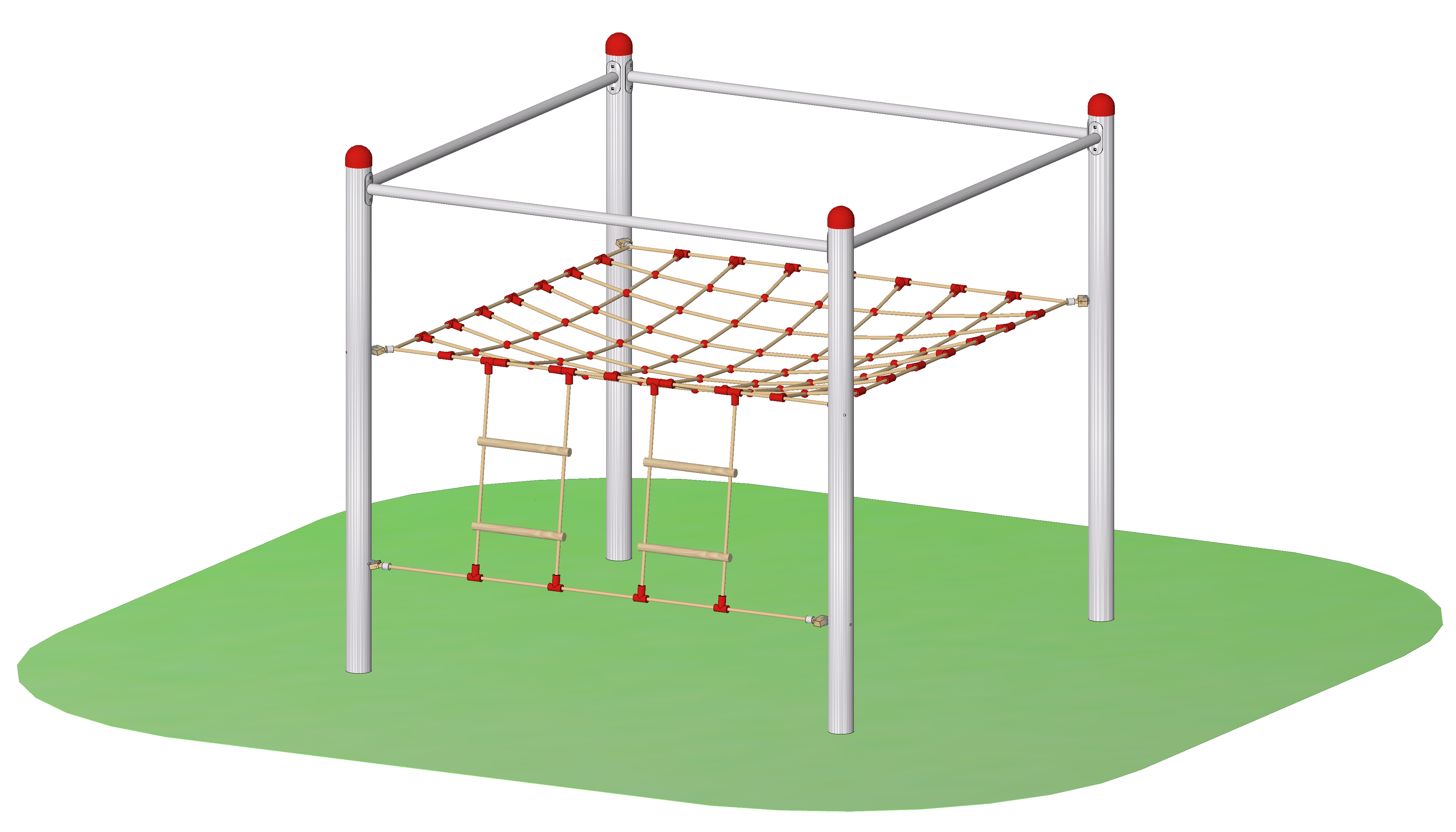Seilparcours "Liegenetz mit Strickleiteraufstiegen" mit Edelstahlpfosten