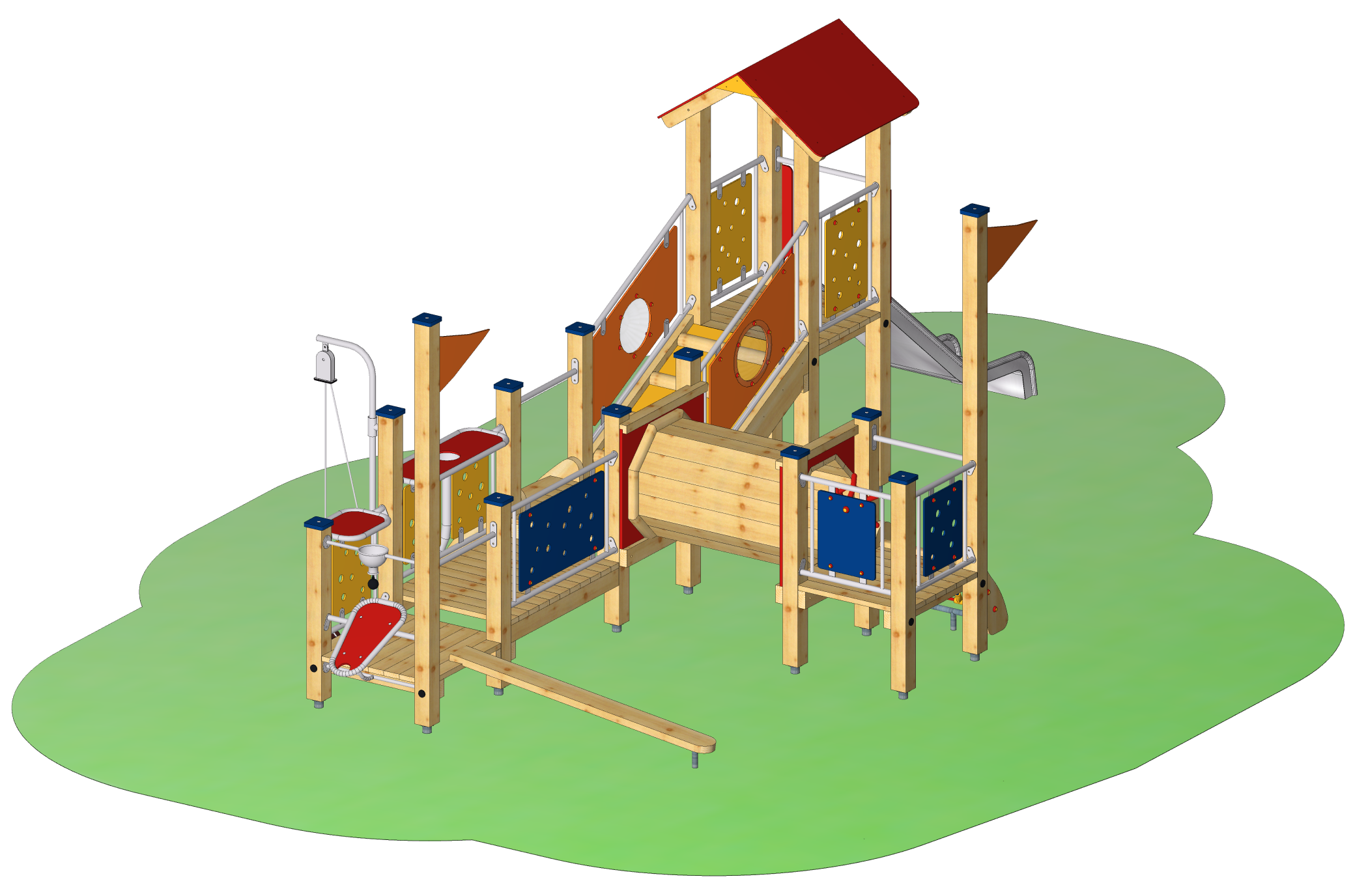 Clevermoto-Spielanlage "Philetas" mit Angeboten für Sandspiel und Bewegungsspiel für Kleinkinder