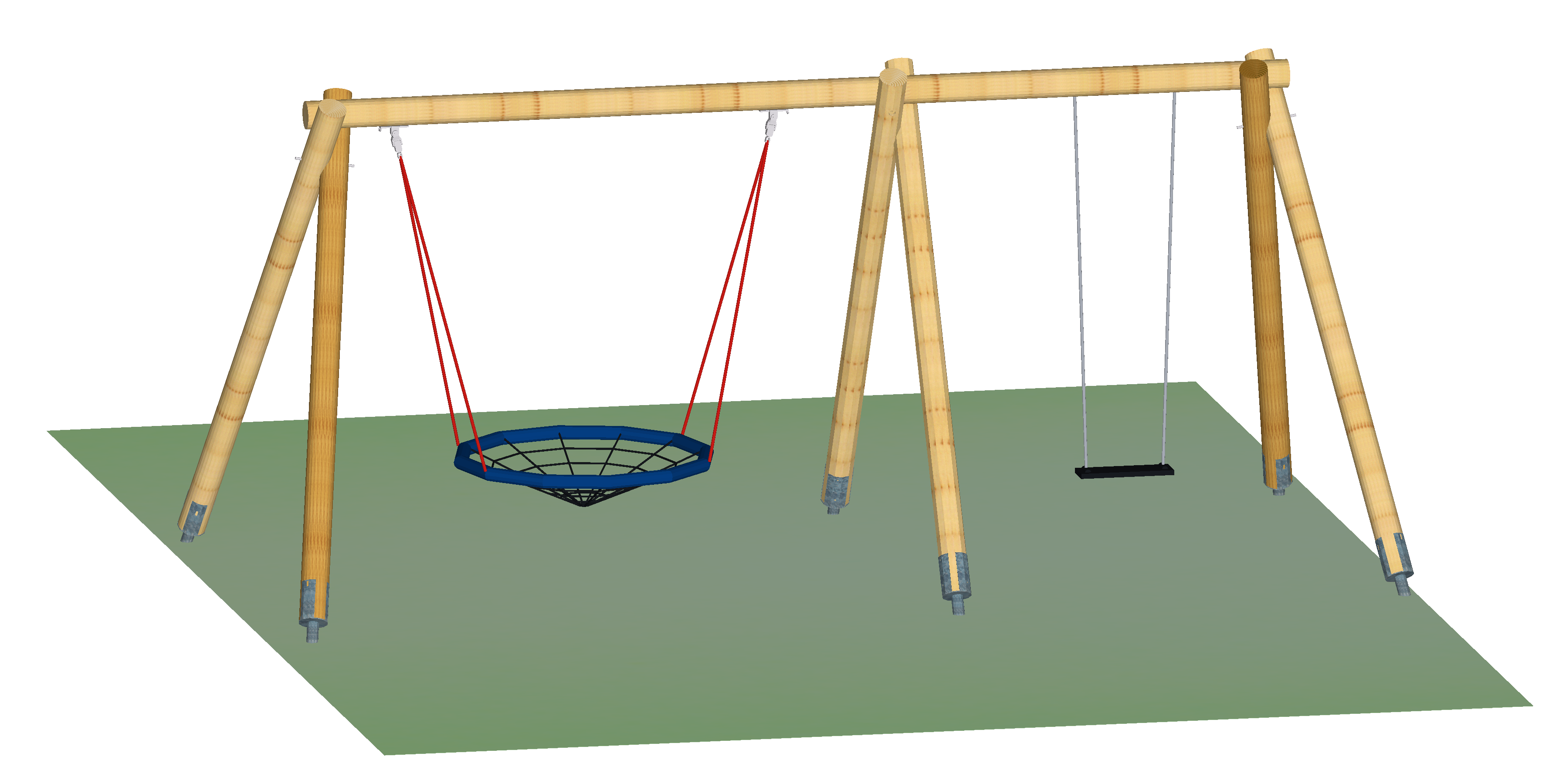 Nestschaukel mit 1-Sitzer-Schaukel, Rundholz - Gliedermatte