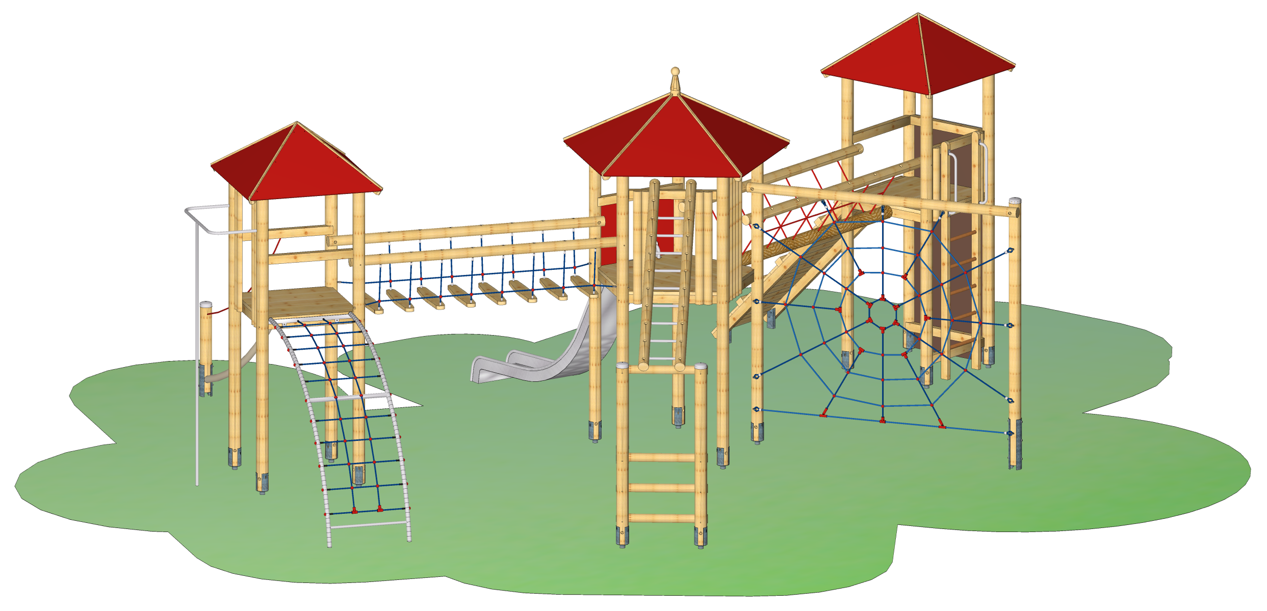 Spielkombination "Pfeuferstraße 1" - Dächer aus HPL, rot