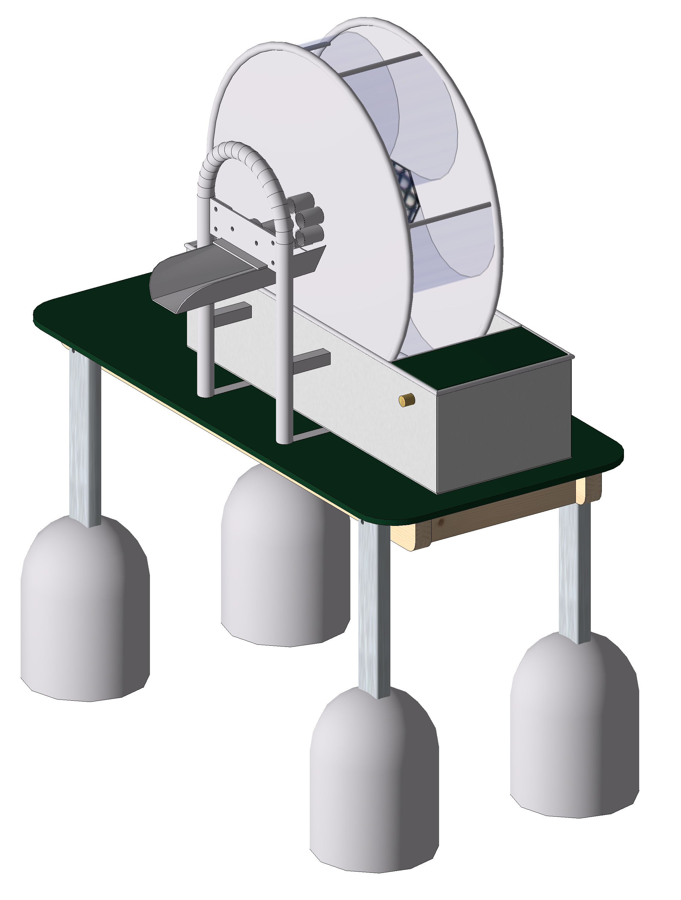 Schöpfrad mit Wasserbehälter auf Podest
