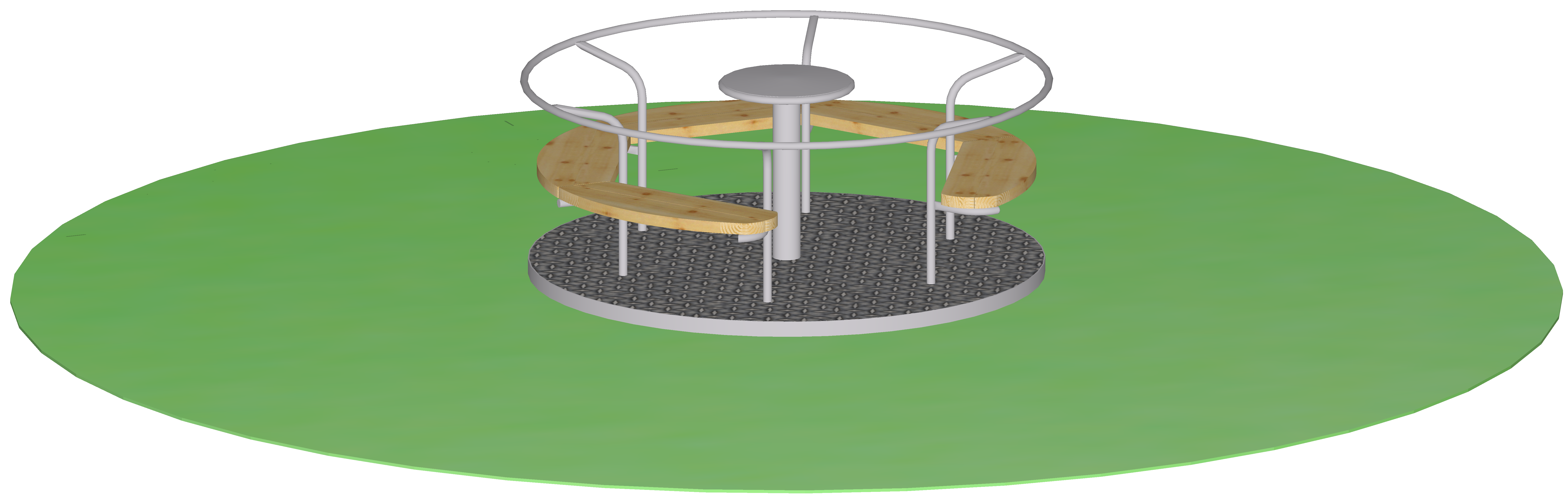 Großes Karussell aus Edelstahl mit Riffelblech und Douglasie