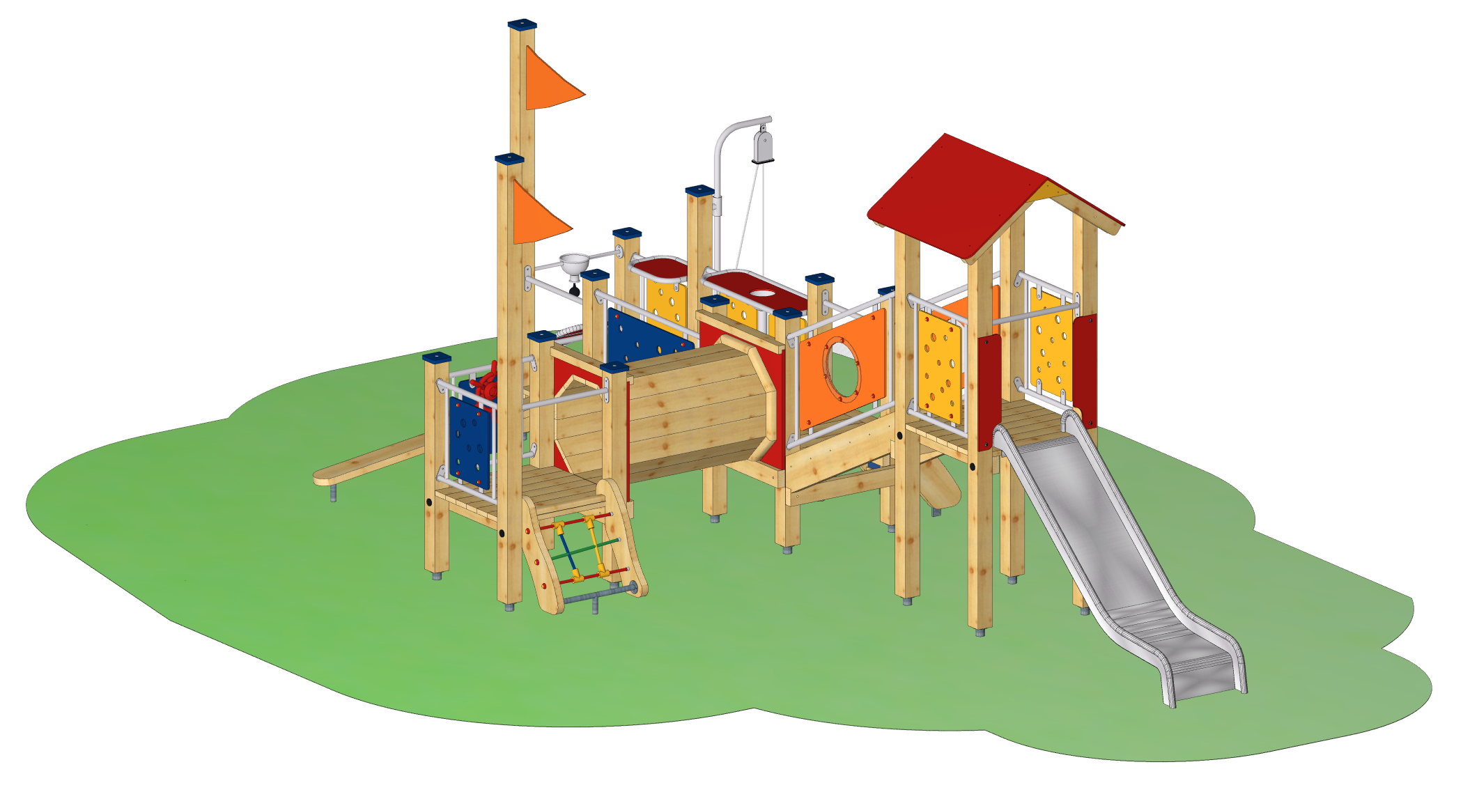 Clevermoto-Spielanlage "Philetas" mit Angeboten für Sandspiel und Bewegungsspiel für Kleinkinder