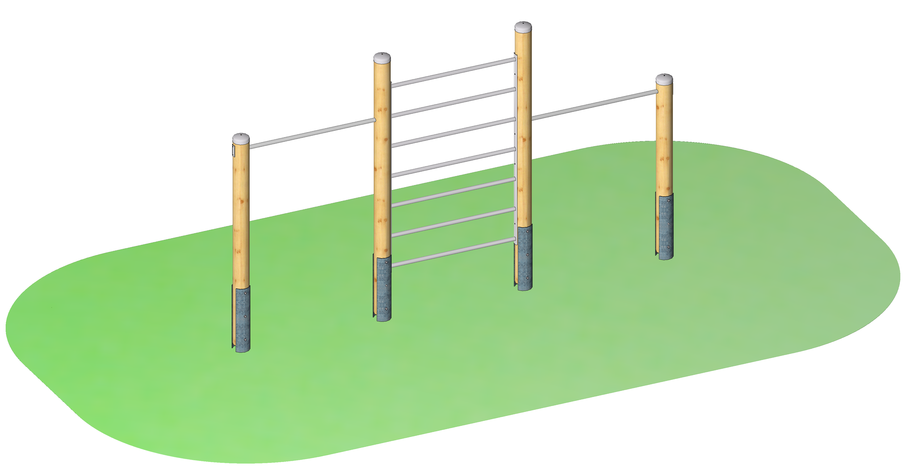 Sprossenwand, Rundholz mit zwei Anbaurecks