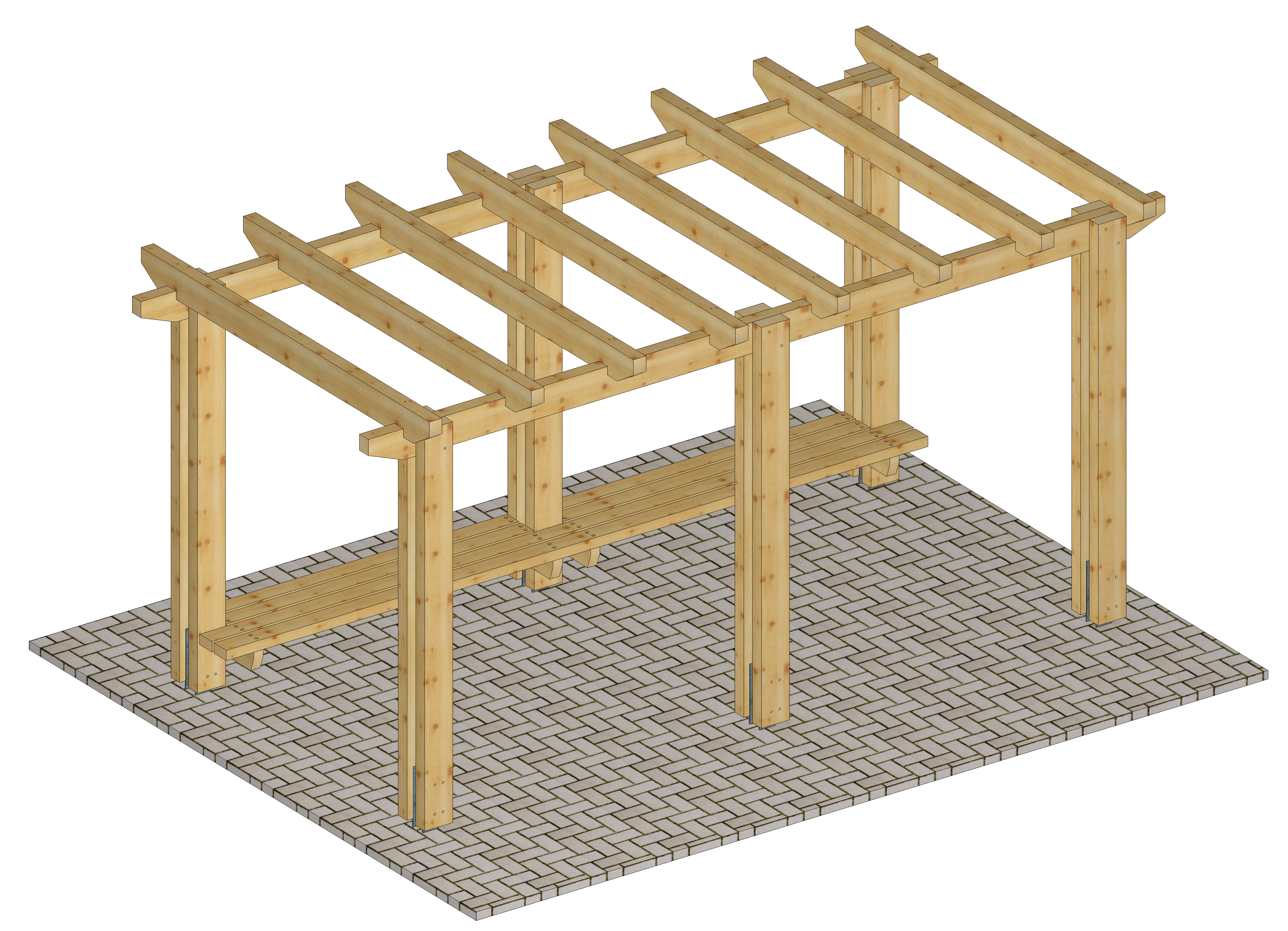 System-Pergola m. eingebauter Sitzbank Holzart Douglasie