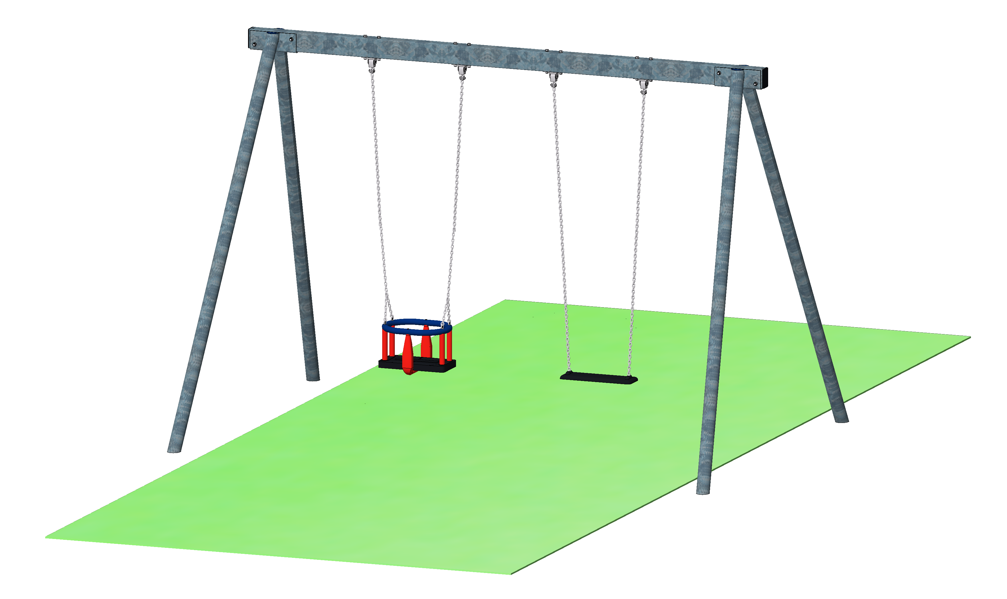 2-Sitzer-Schaukel, komplett aus Stahl, verzinkt - 1 x Gummischaukelsitz 1 x Kleinkinderschaukelsitz