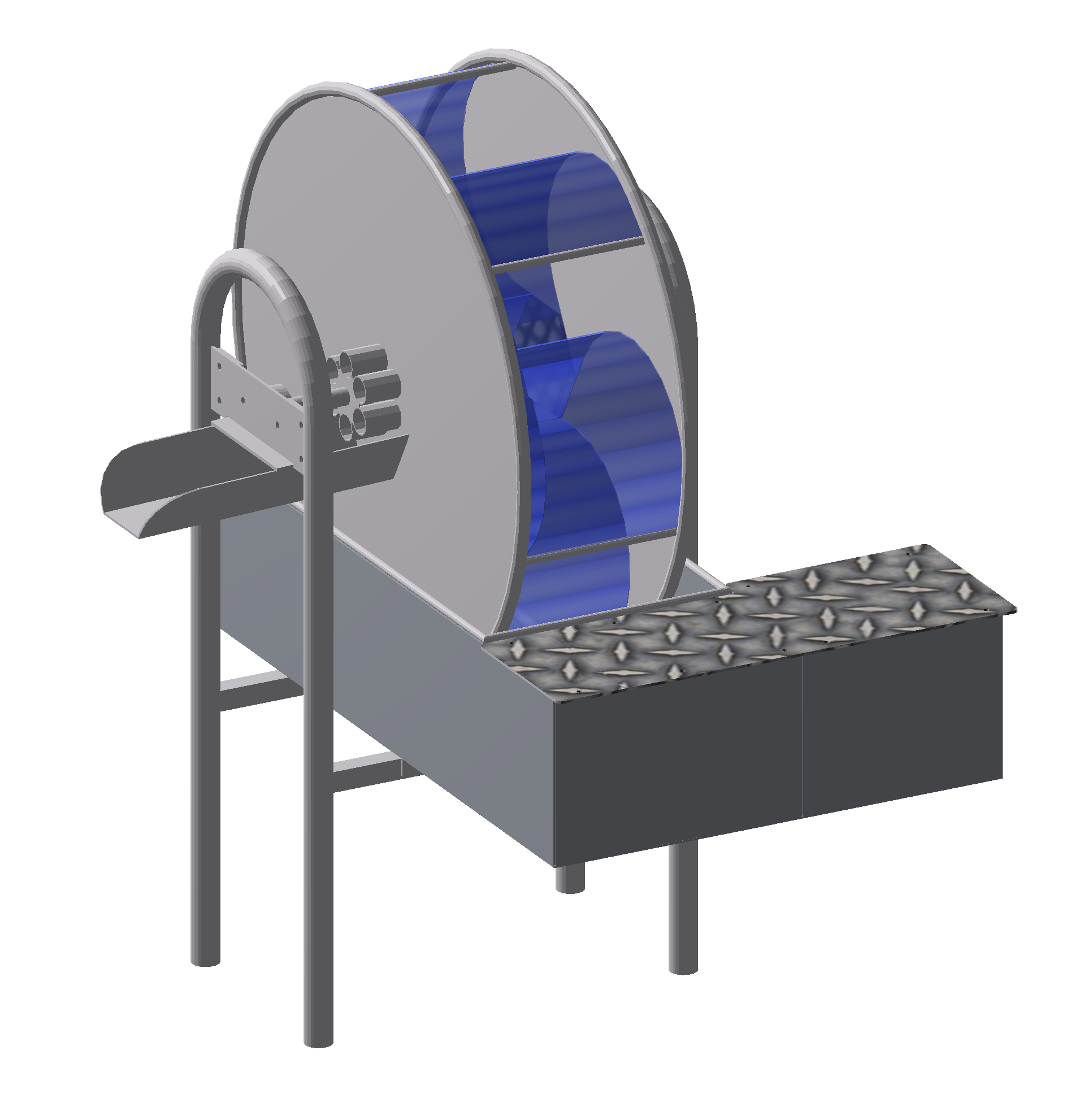 Schöpfrad mit Wasserbehälter zum Anschluss an Druckleitung