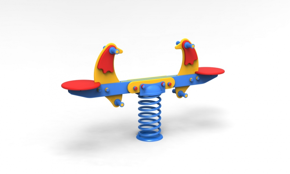 Federwippe Hühner-Duo aus PE-Platten, komplett (Oberteil, Feder, Untergestell)