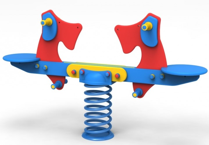 Federwippe Hunde-Duo aus PE-Platten, komplett (Oberteil, Feder, Untergestell)