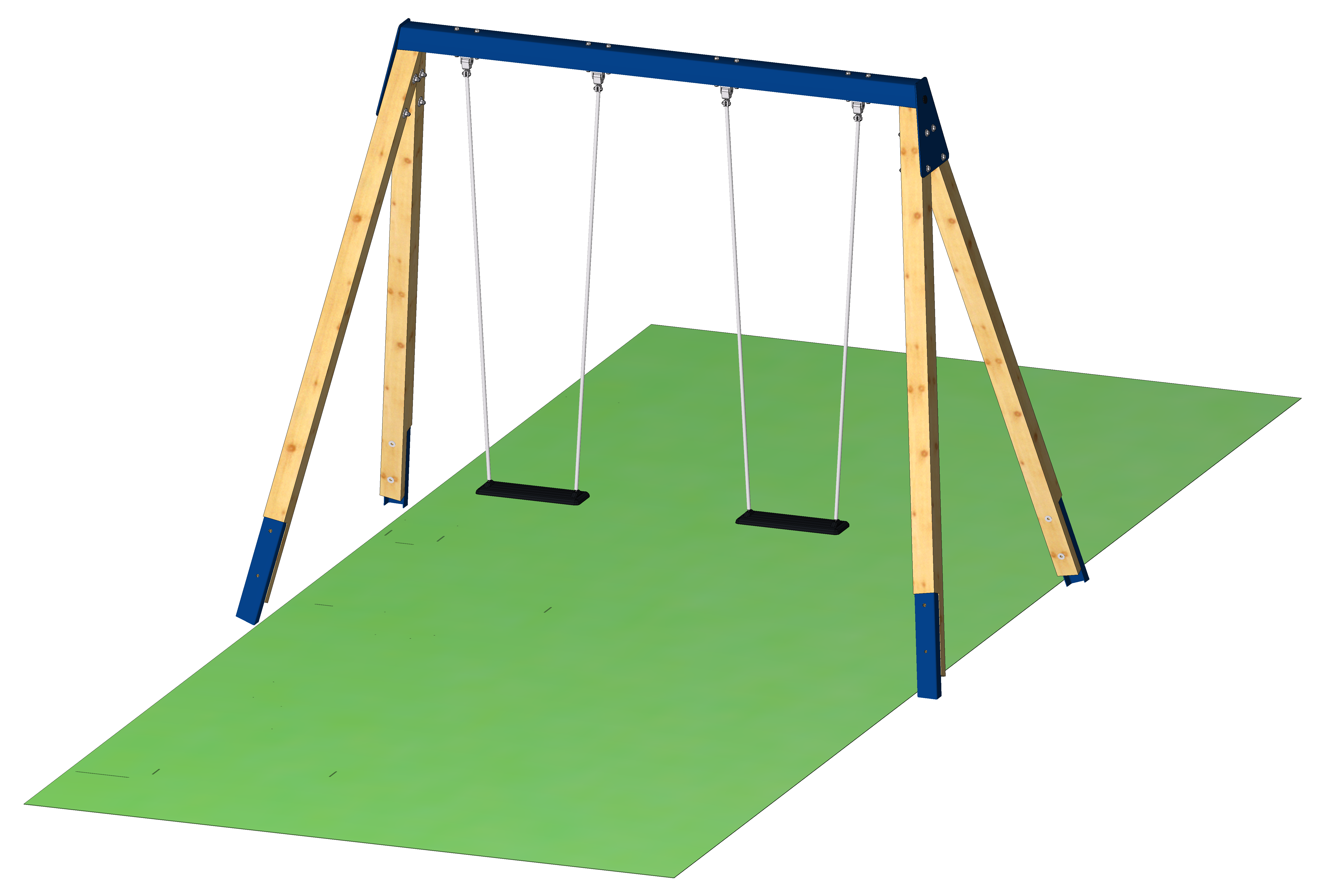 2-Sitzer-Schaukel Kantholz mit Querträger aus Stahl blau pulverb.