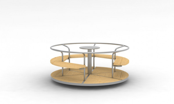 Großes Karussell aus Edelstahl, D=200 cm, Holzbelag