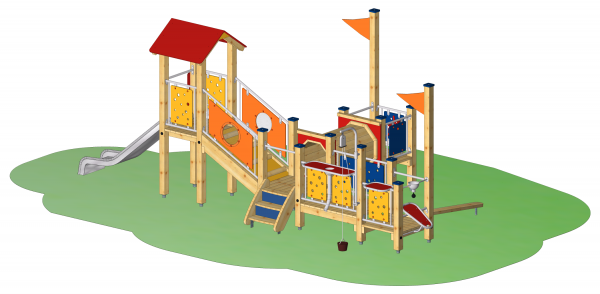 Clevermoto-Spielanlage "Philetas" mit Angeboten für Sandspiel und Bewegungsspiel für Kleinkinder